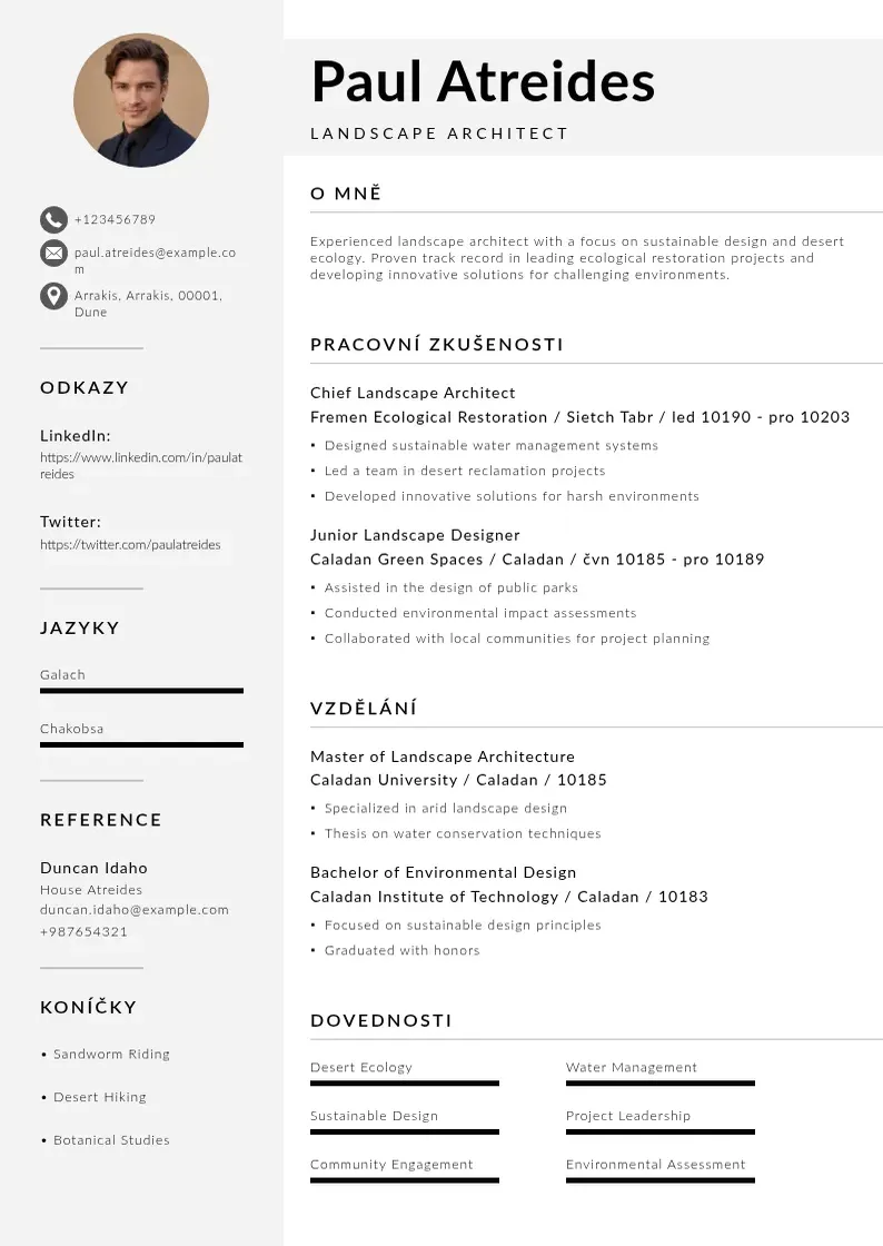 Mūsdienīga Zivotopis krajinare CV veidne