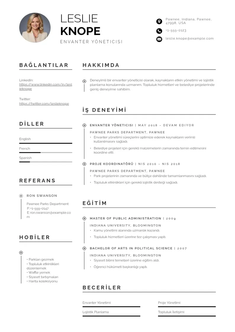 Profesionāla Envanter yöneticisi  CV veidne