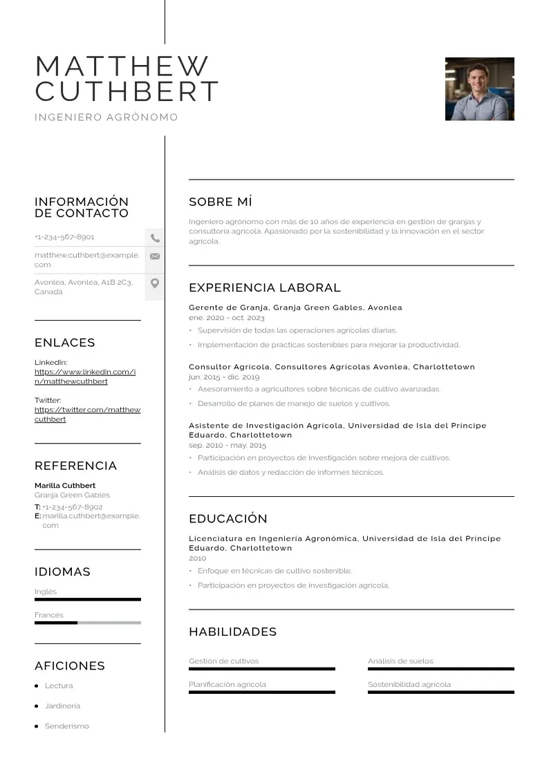 two column curriculum-de-ingeniero-agronomo resume example