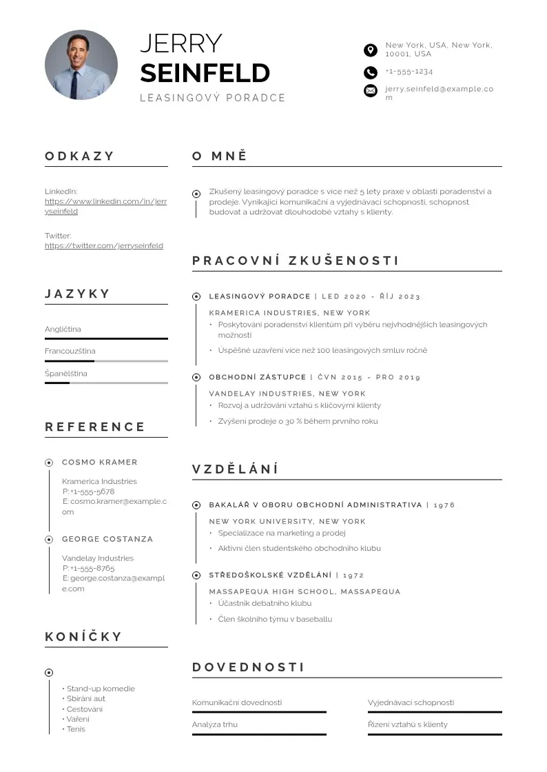 Profesionāla Leasingovy poradce zivotopis CV veidne