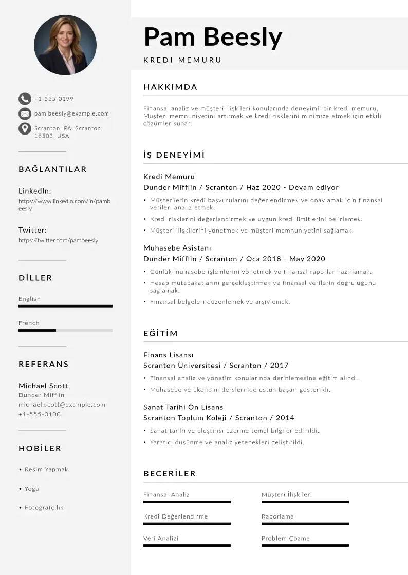 Mūsdienīga Kredi memuru  CV veidne