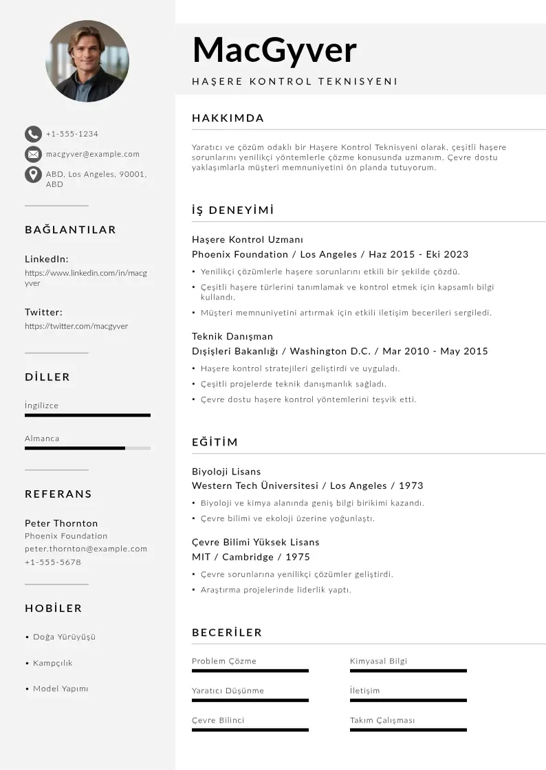 Mūsdienīga Haşere Kontrol Teknisyeni  CV veidne