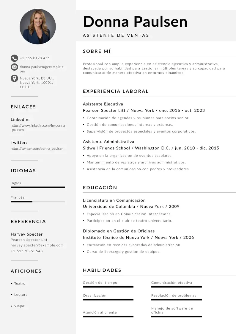 two column cv-asistente-de-ventas resume example