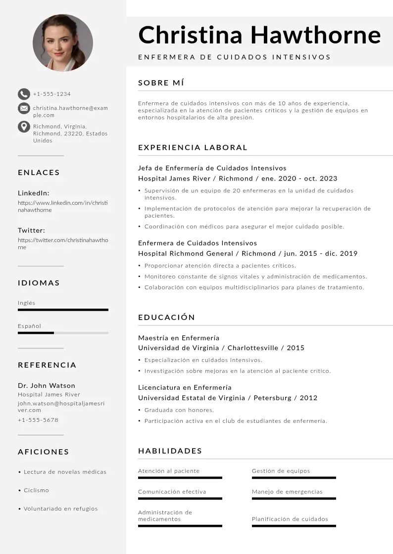two column enfermera-de-cuidados-intensivos resume example