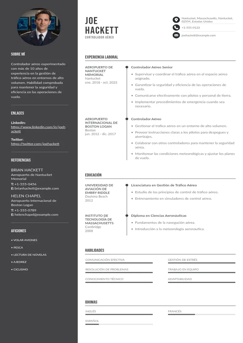 two column controlador-aereo resume example