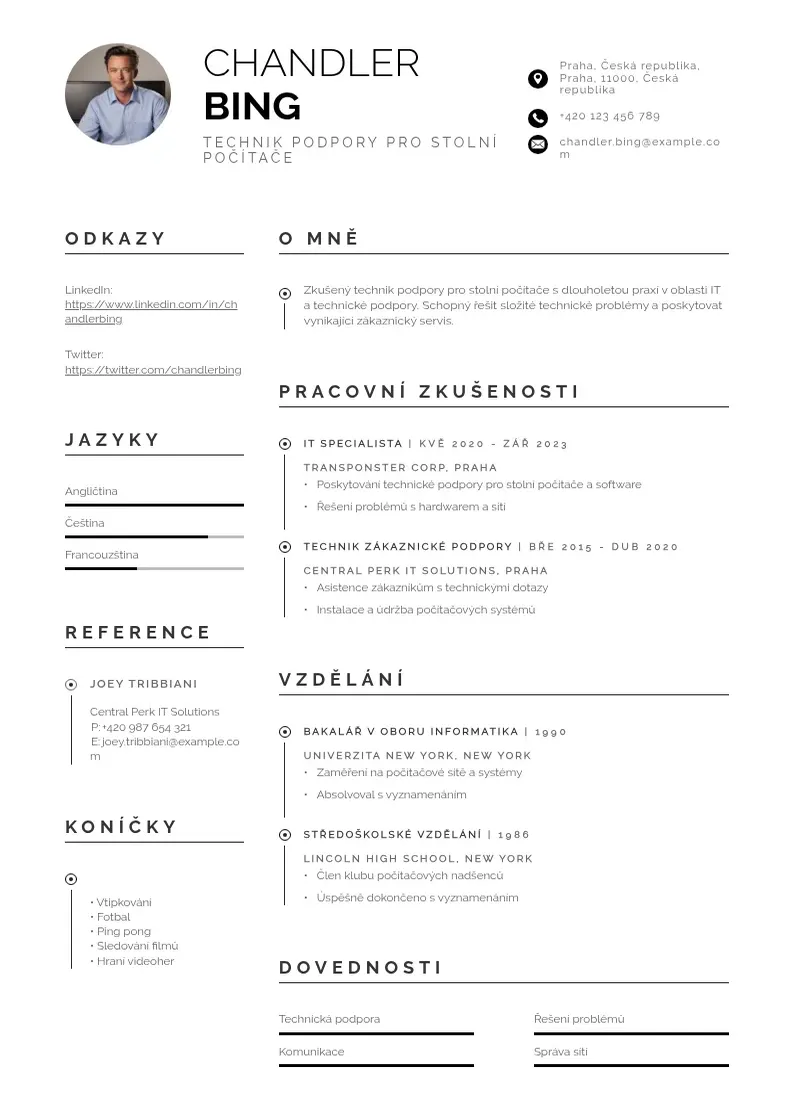 Profesionāla Technik podpory pro stolní počítače životopis CV veidne