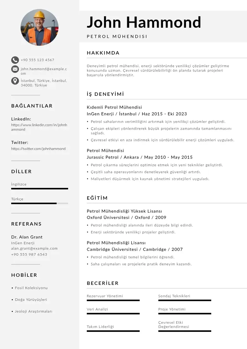 Mūsdienīga Petrol muhendisi CV veidne