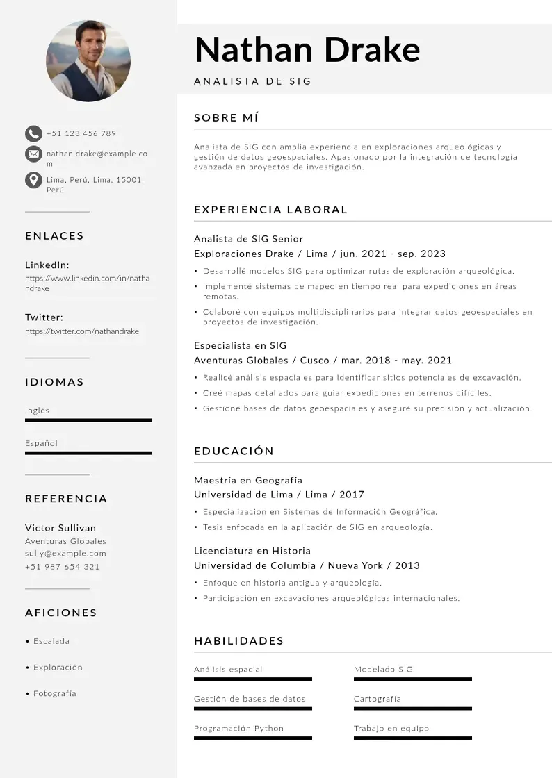 two column analista-de-sistemas-de-informacion-geografica-sig resume example