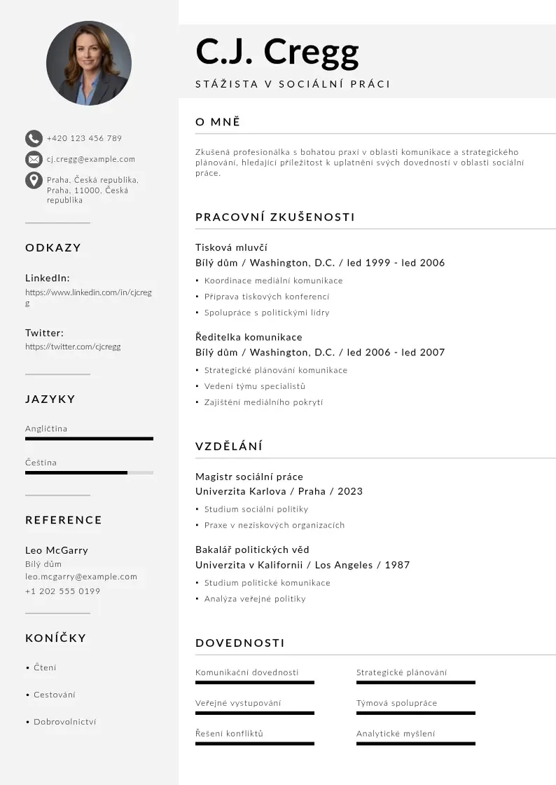 Mūsdienīga Stážista v sociální práci  CV veidne