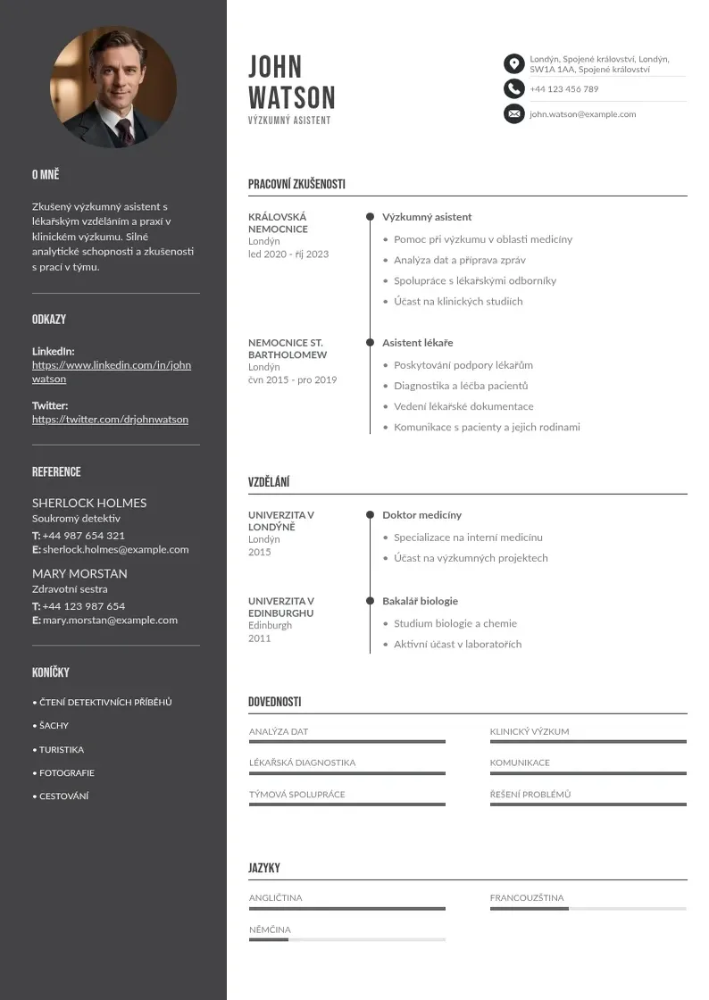 Divu kolonnu Vyzkumny asistent zivotopis CV piemērs