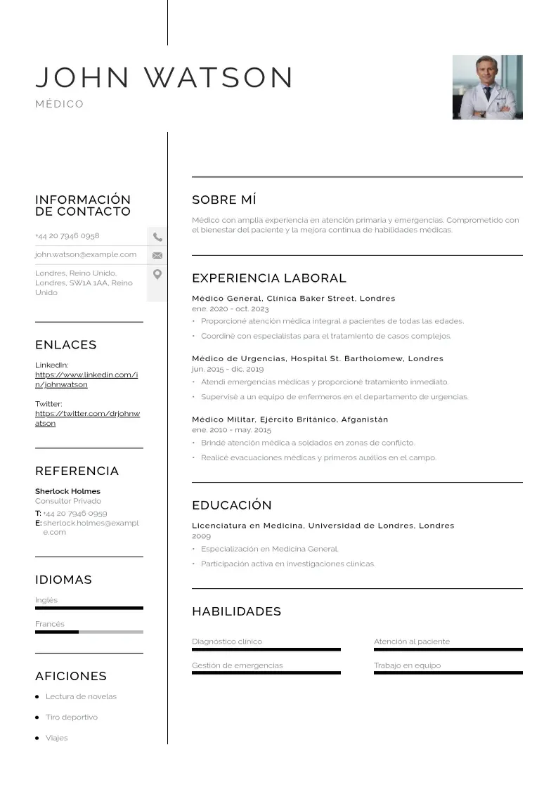 two column cv-medico resume example