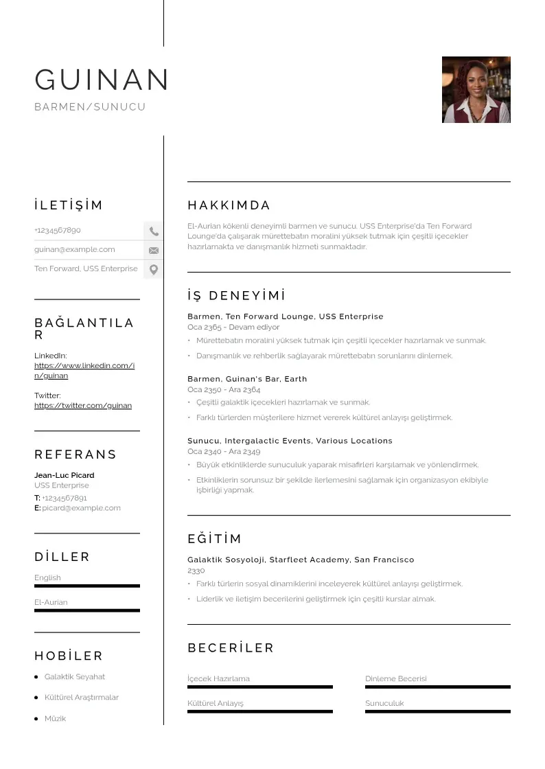 Vienkārša Barmen/Sunucu  CV piemērs