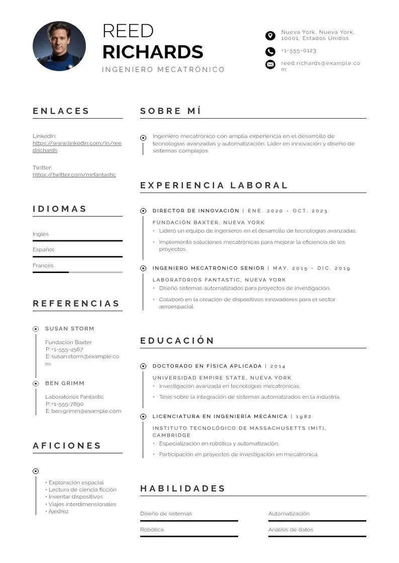two column curriculum-de-ingeniero-mecatronico resume example