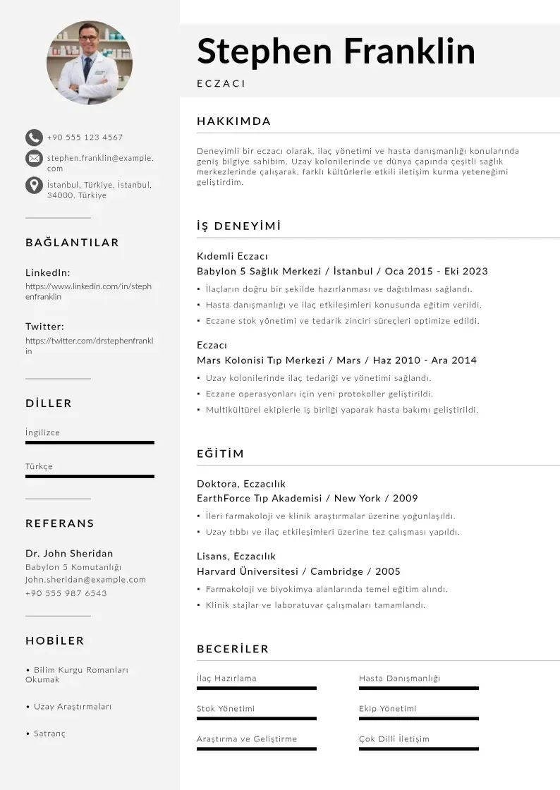 Mūsdienīga Eczaci CV veidne