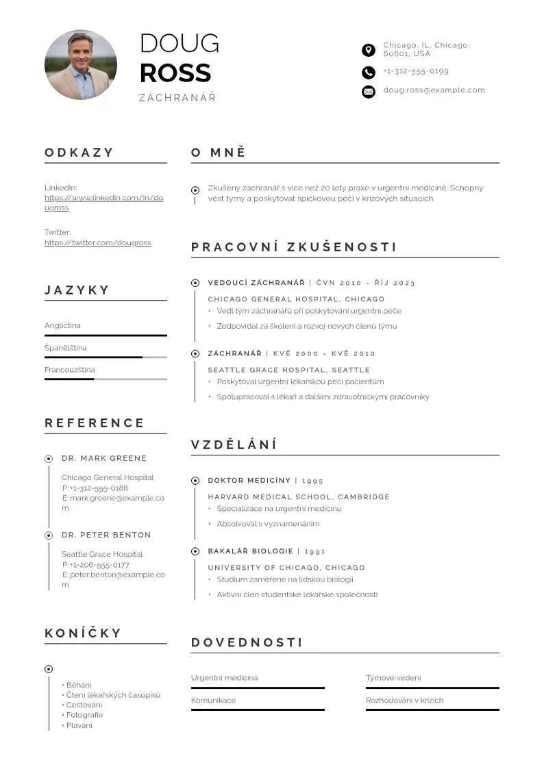 Profesionāla Zivotopis zachranar CV veidne