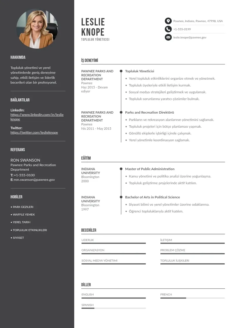 Divu kolonnu Topluluk yöneticisi  CV piemērs
