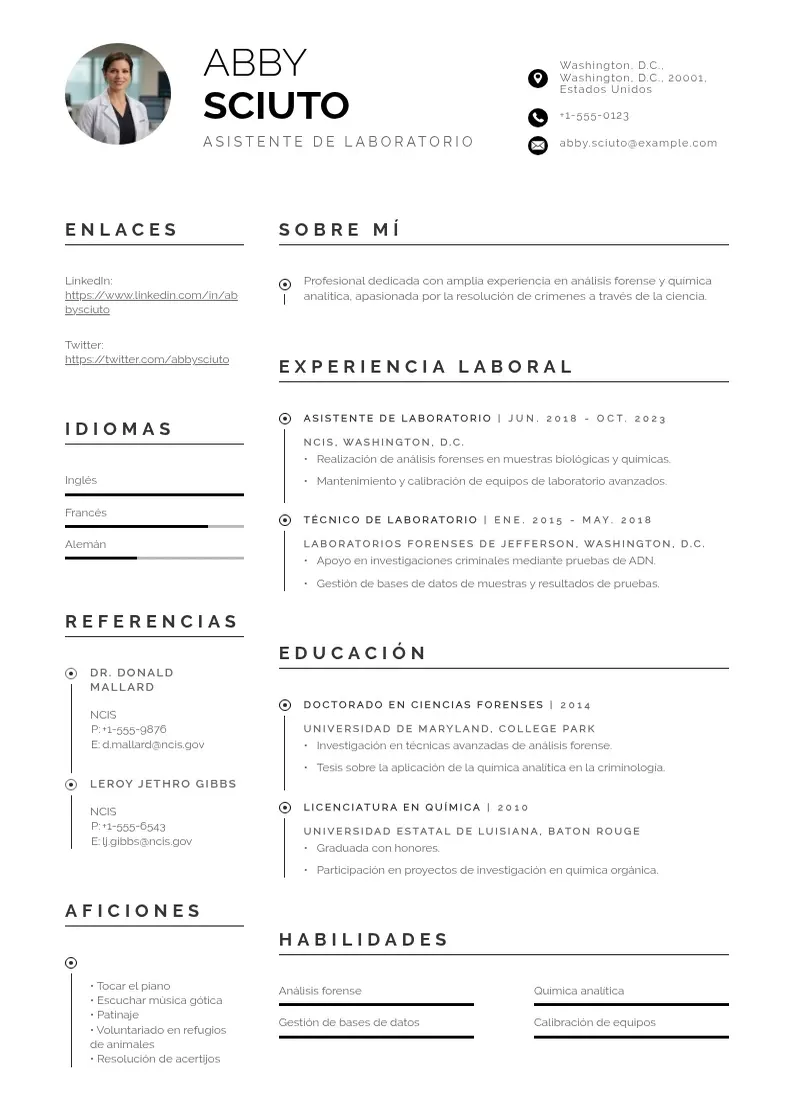 two column cv-asistente-de-laboratorio resume example