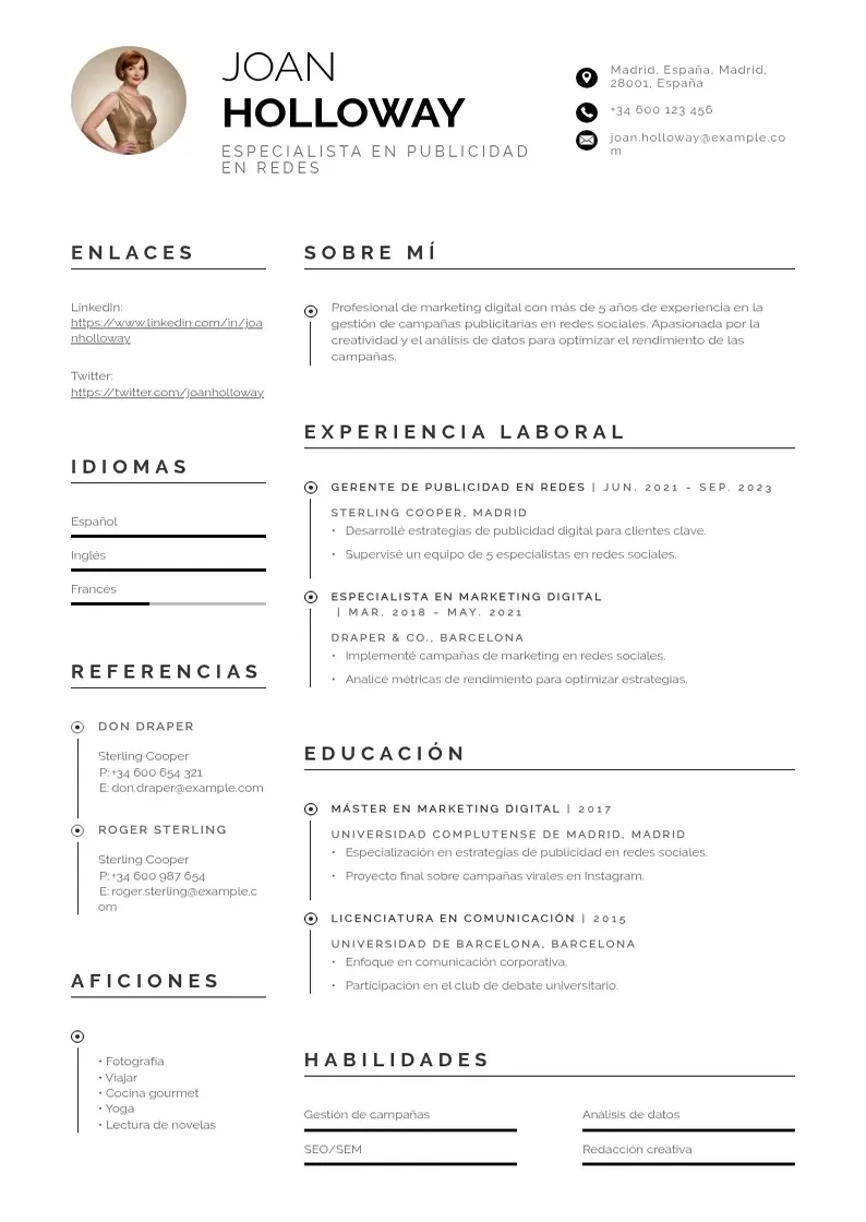 two column especialista-en-publicidad-en-redes resume example