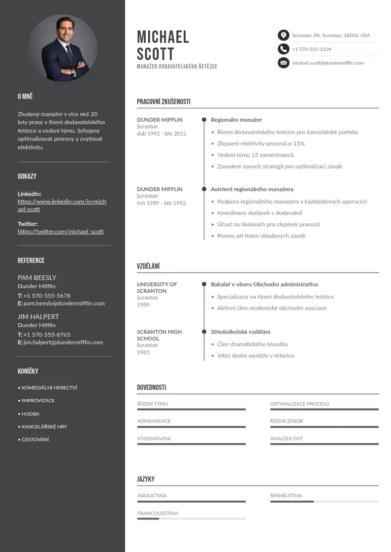 Divu kolonnu Manazer dodavatelskeho retezce zivotopis CV piemērs