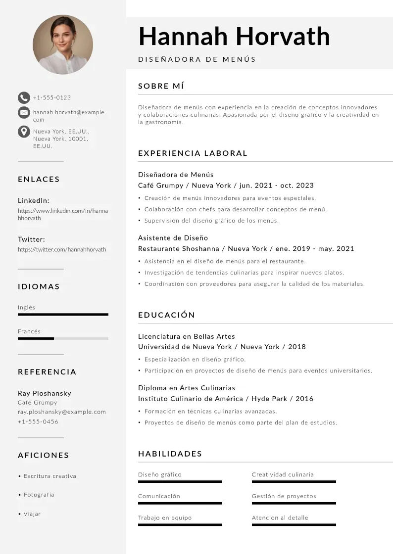 two column disenadora-de-menus resume example