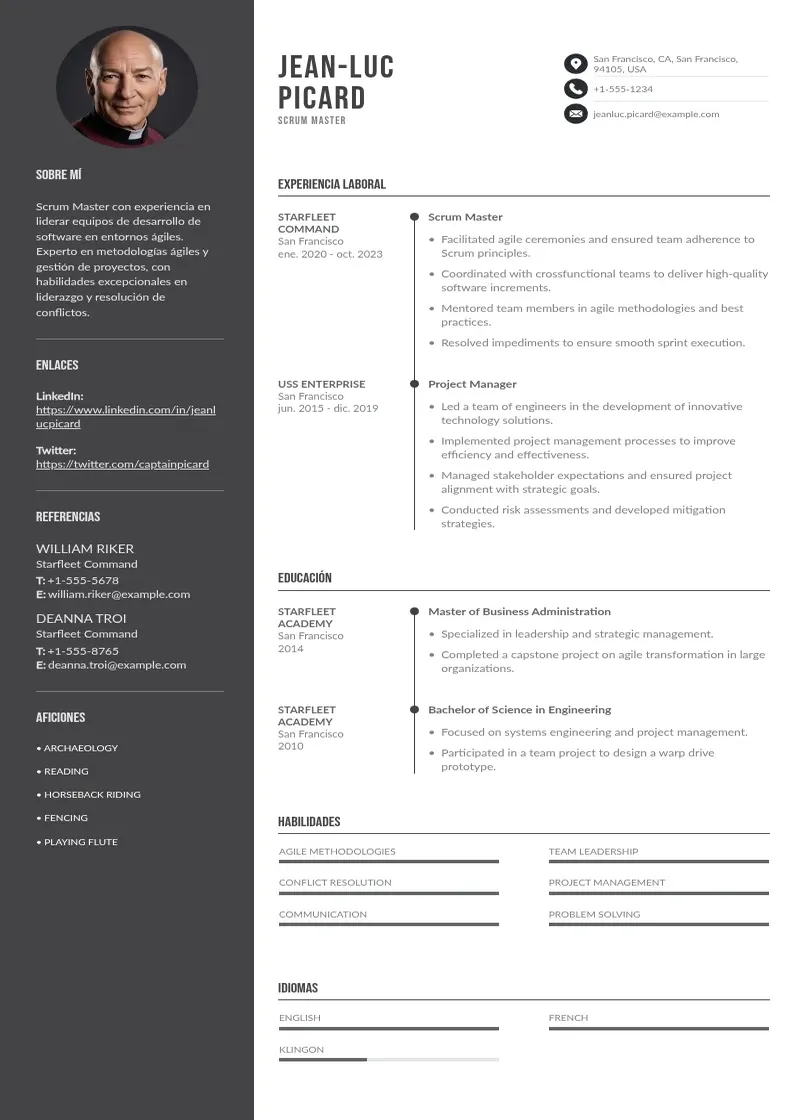 two column cv-maestro-scrum resume example