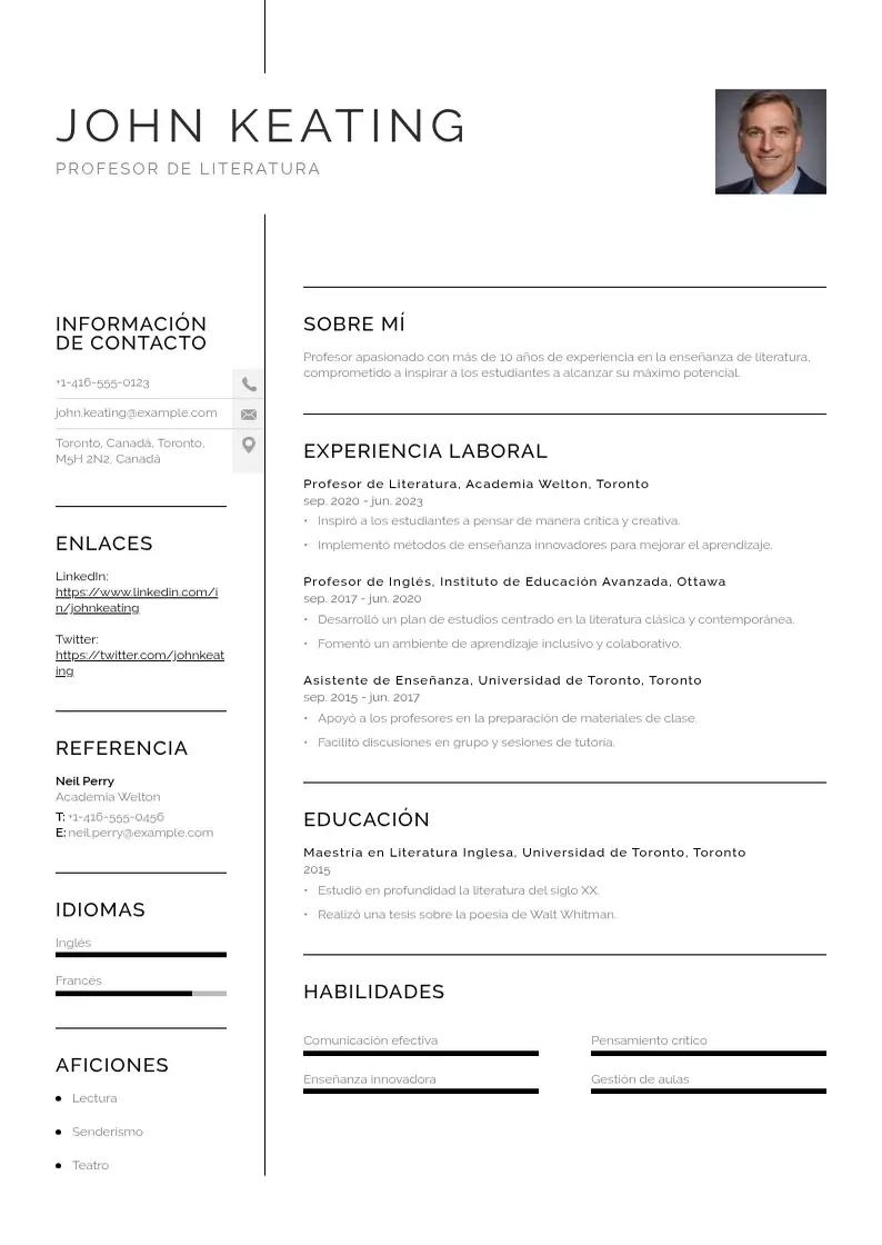 two column curriculum-canadiense resume example