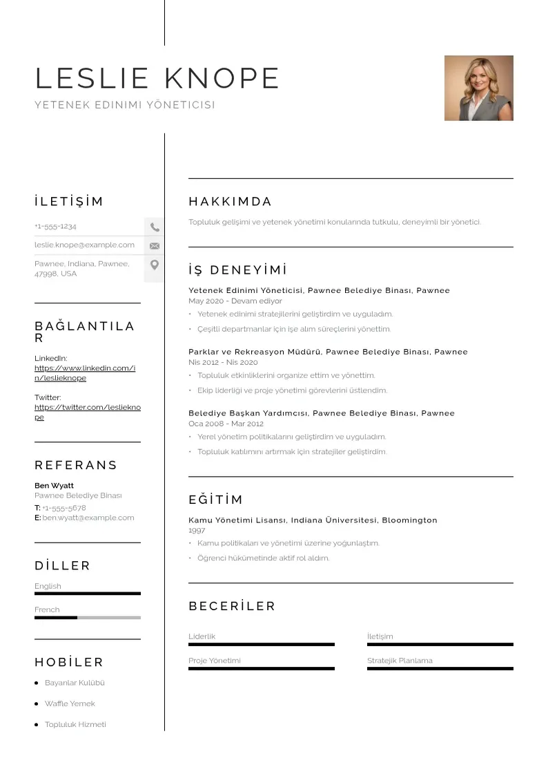 Vienkārša Yetenek Edinimi Yöneticisi  CV piemērs