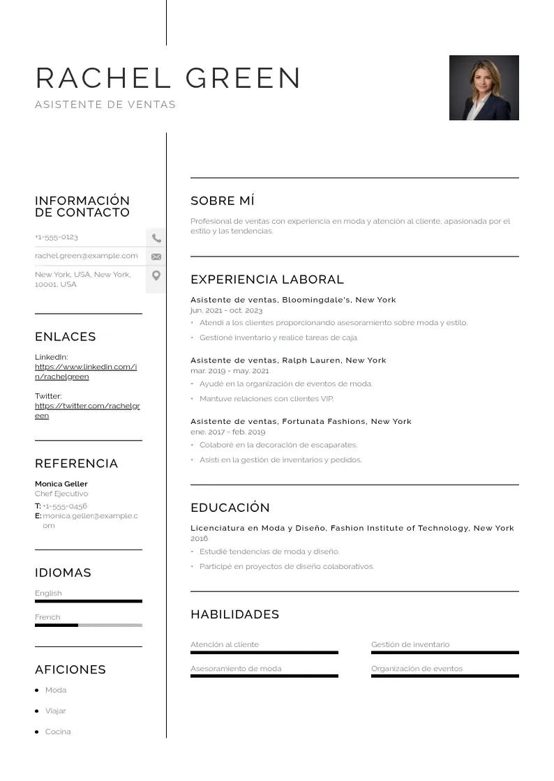 two column cv-asistente-de-ventas resume example