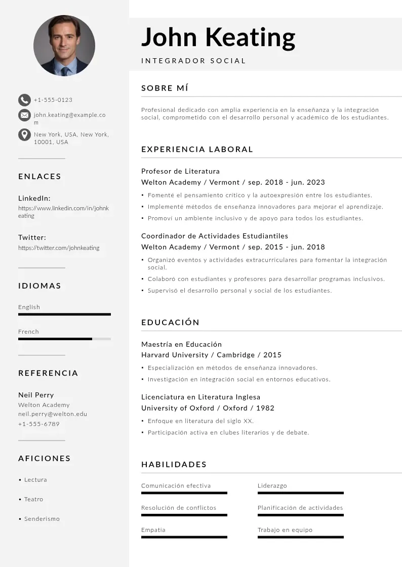 two column curriculum-de-integrador-social resume example