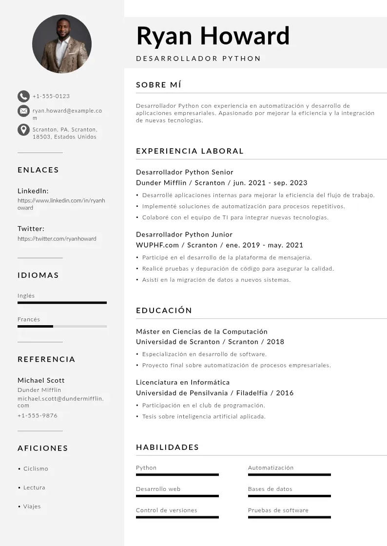 two column cv-desarrollador-python resume example