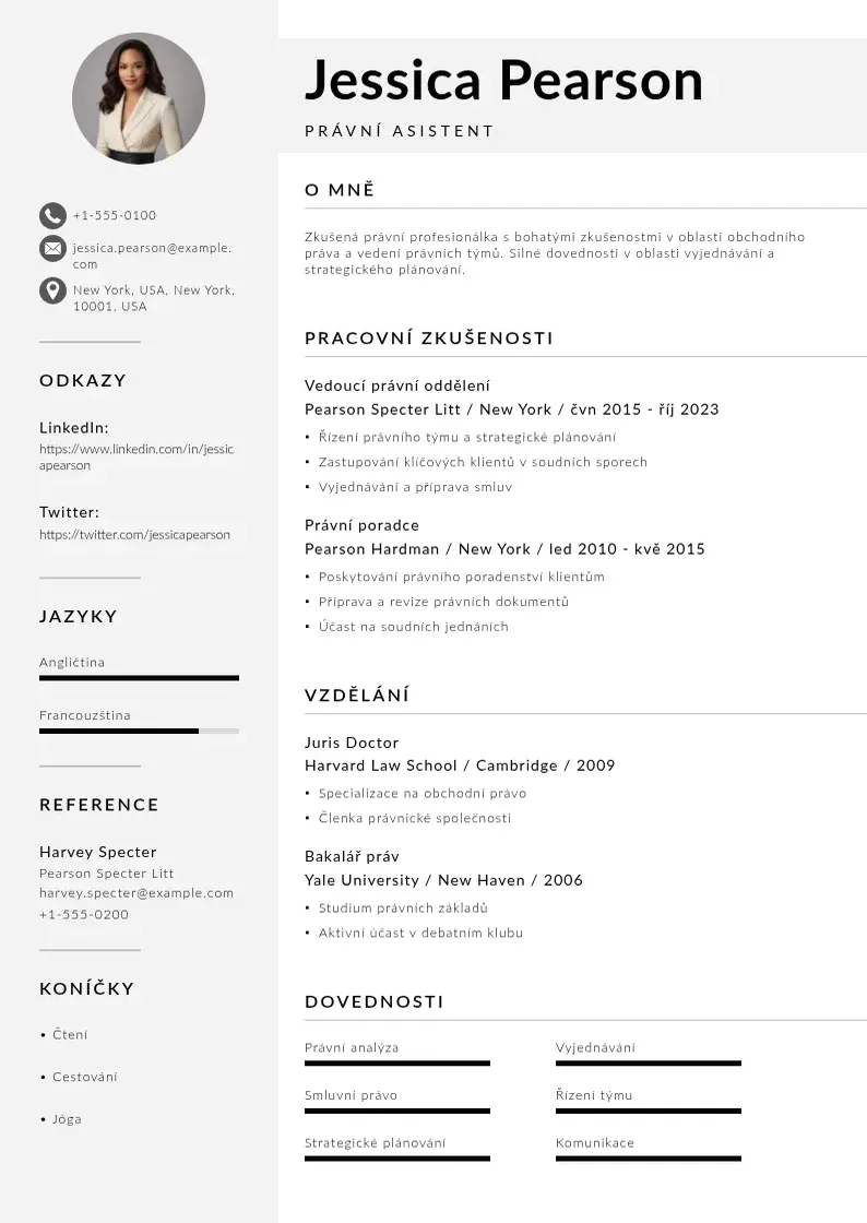 Mūsdienīga Pravni asistent zivotopis CV veidne