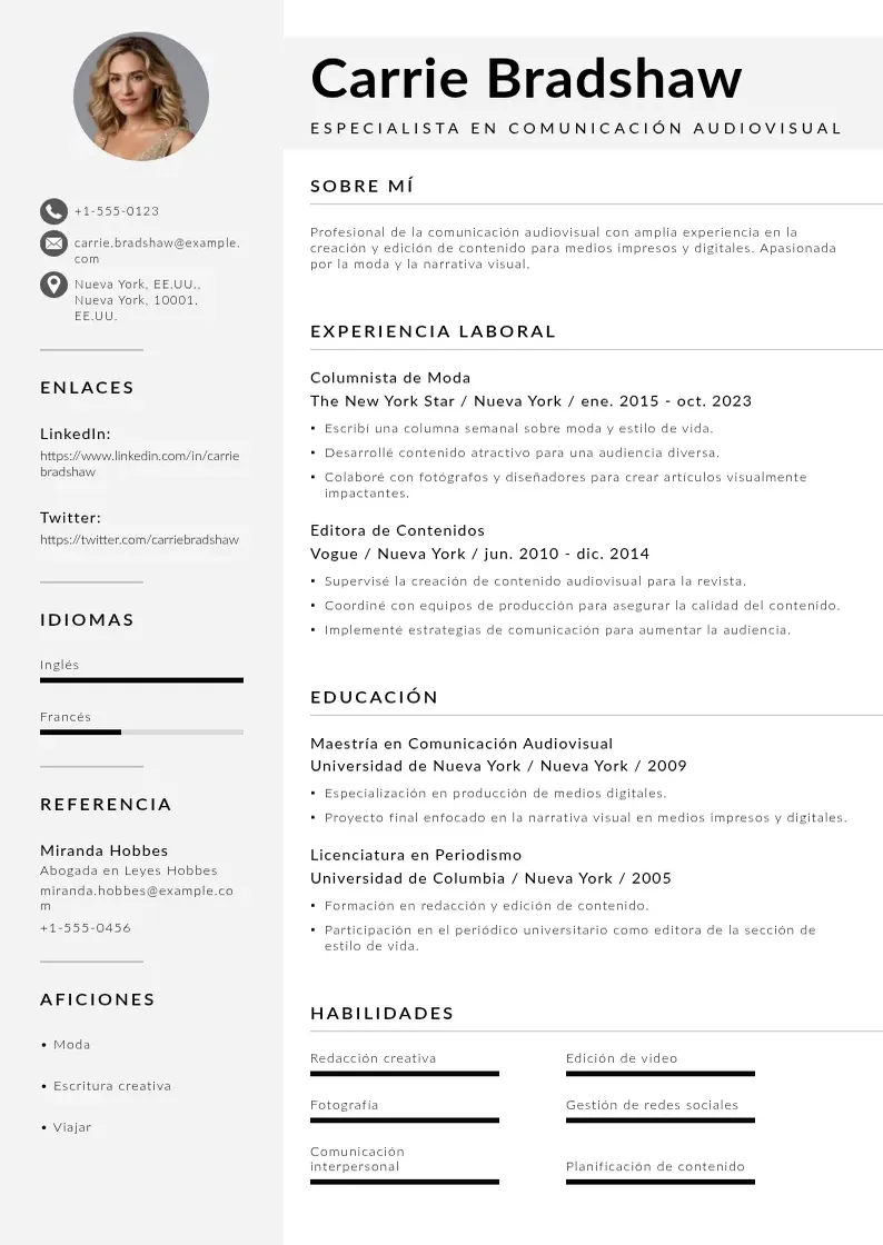 two column comunicacion-audiovisual resume example