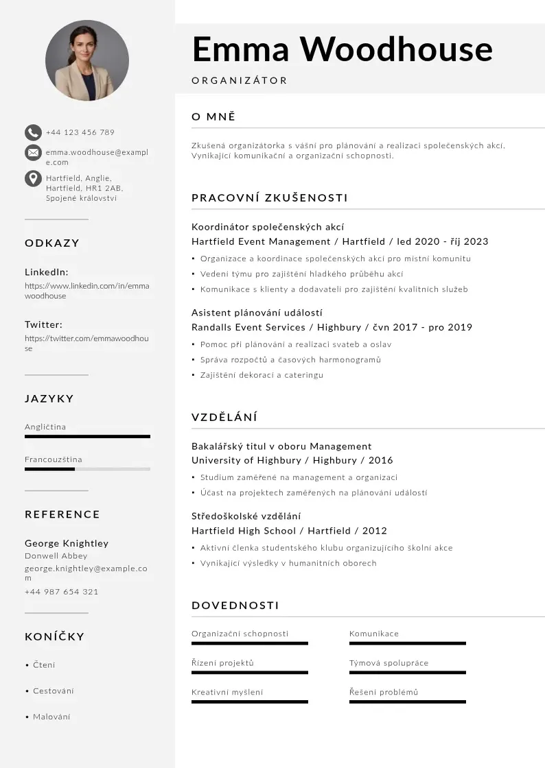 Mūsdienīga Organizator zivotopis CV veidne