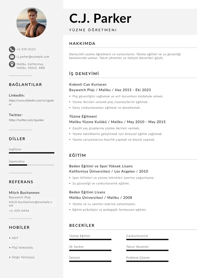 Mūsdienīga Yüzme öğretmeni  CV veidne