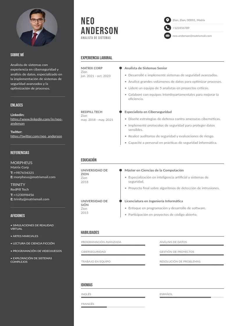 two column curriculum-de-analista-de-sistemas resume example