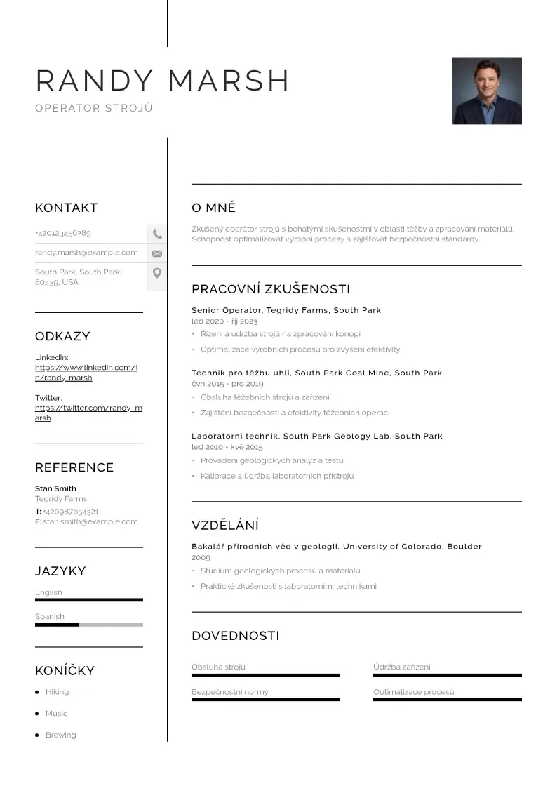 Vienkārša Operator stroju zivotopis CV piemērs