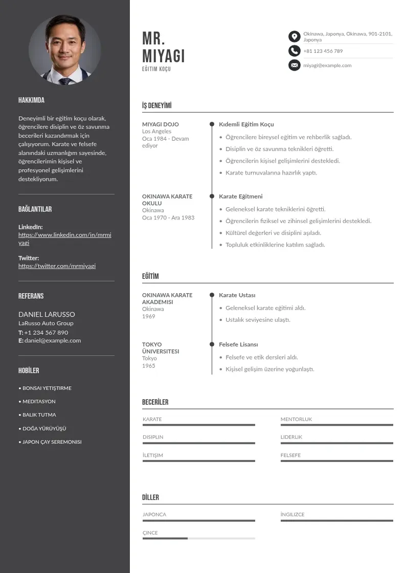 Divu kolonnu Eğitim Koçu  CV piemērs