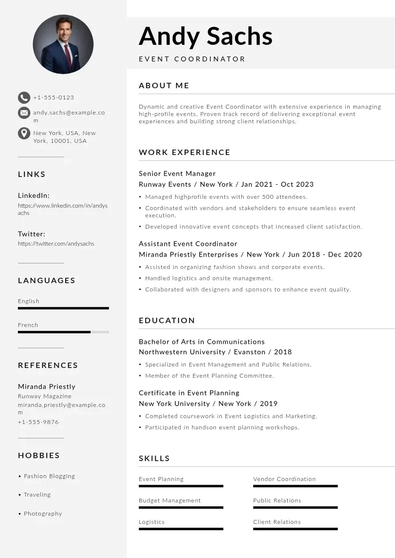 modern Event industry resume resume template