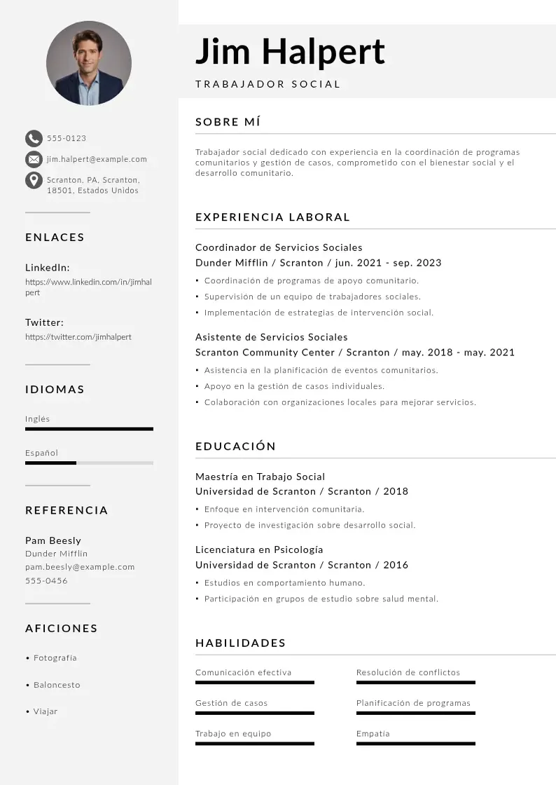 two column cv-trabajador-social resume example