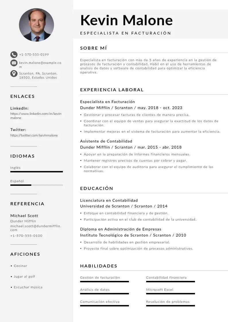two column cv-especialista-en-facturacion resume example