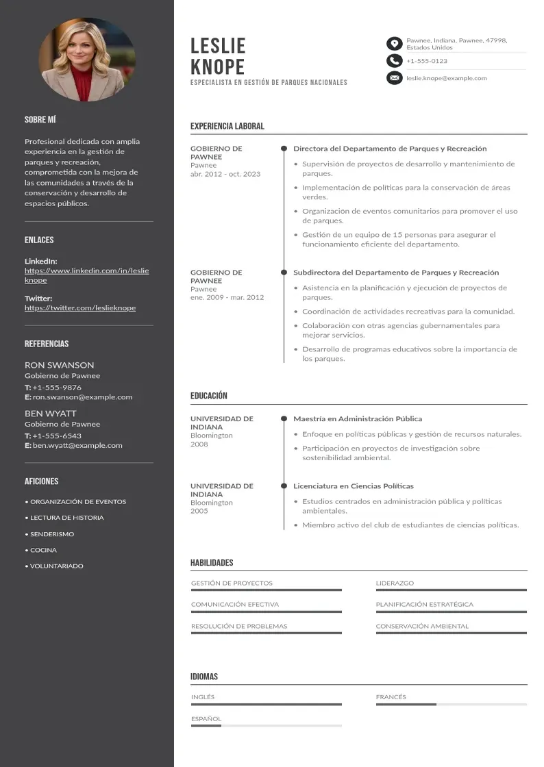 two column especialista-en-gestion-de-parques-nacionales resume example