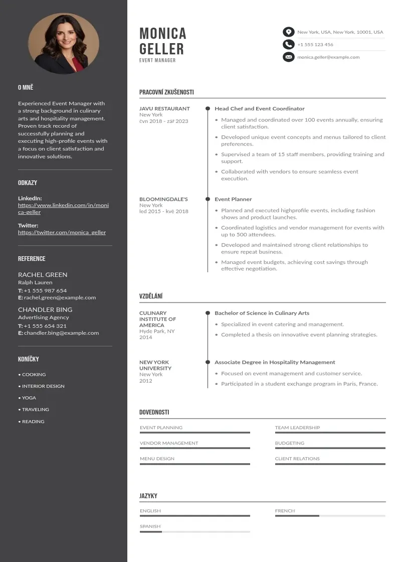 Divu kolonnu Spravce udalosti zivotopis CV piemērs
