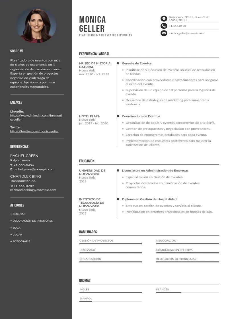 two column planificadora-de-eventos-especiales resume example