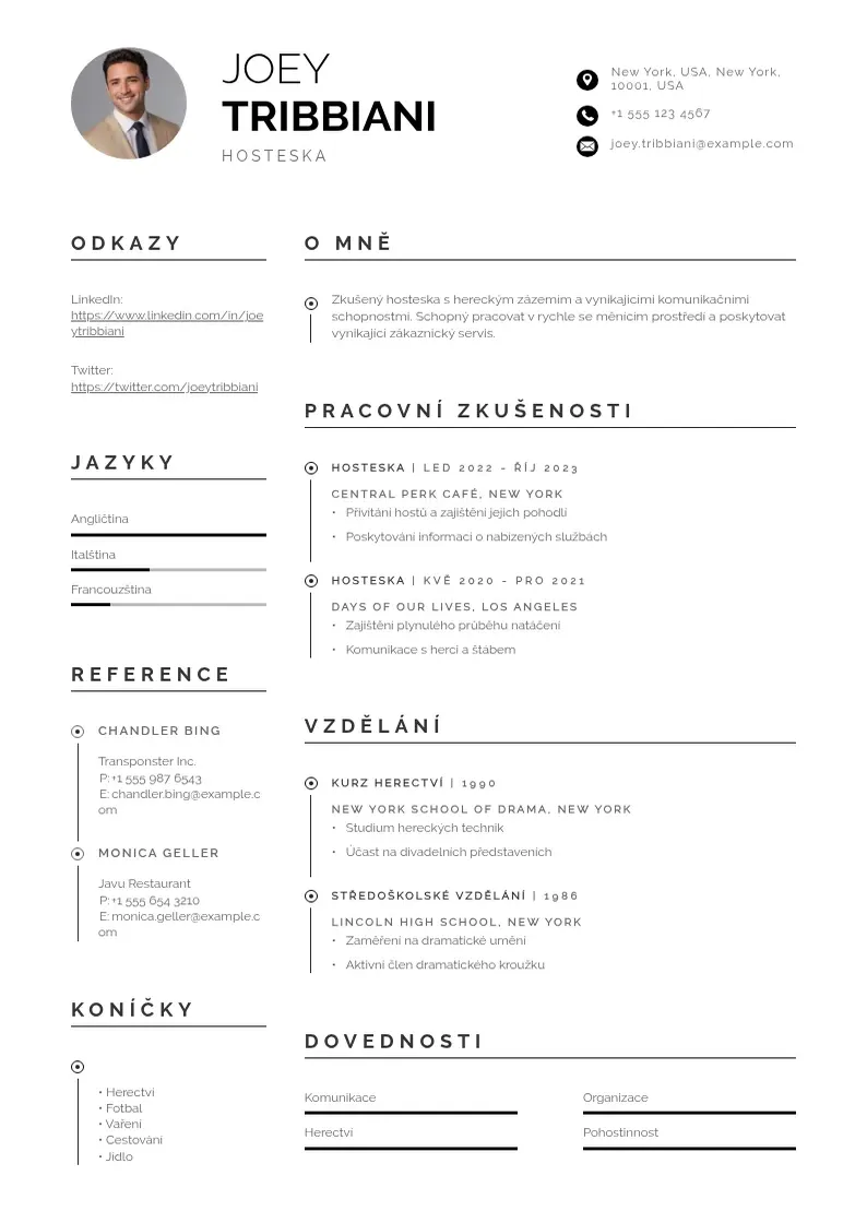 Profesionāla Zivotopis hosteska CV veidne
