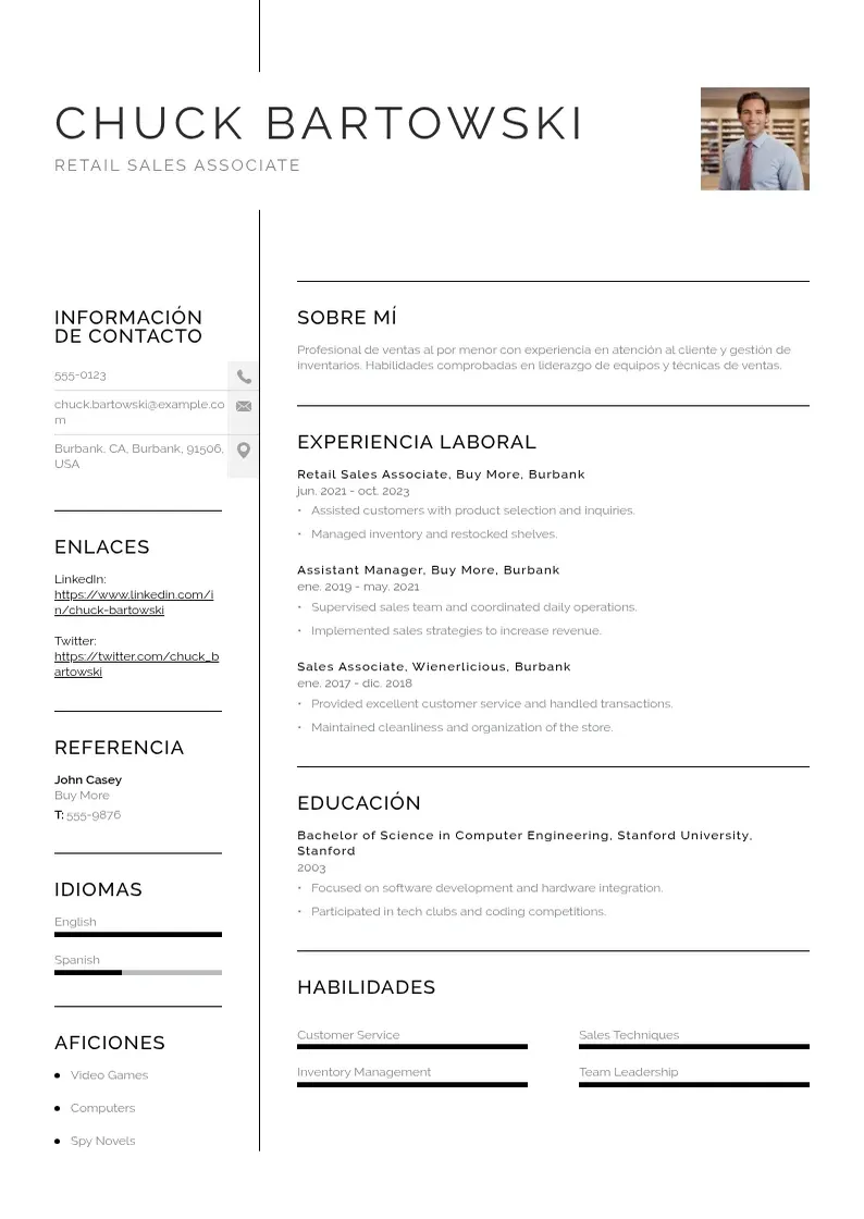 two column cv-asociado-ventas-al-por-menor resume example