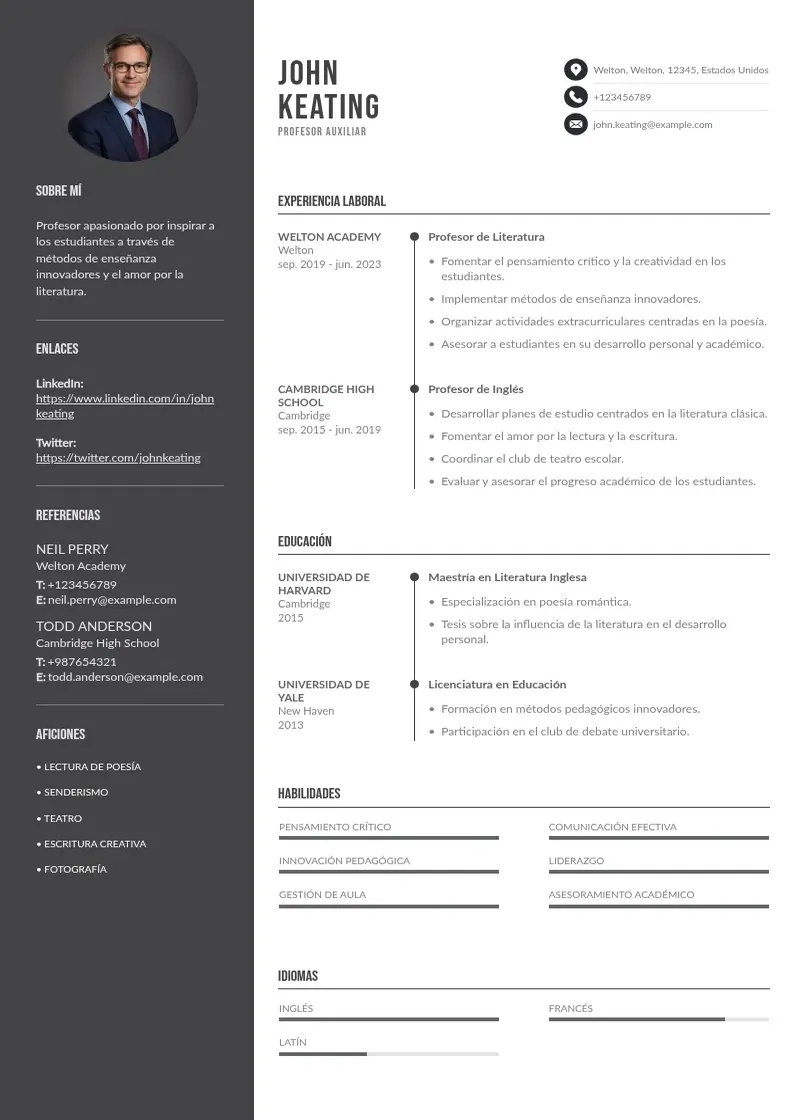 two column cv-profesor-auxiliar resume example