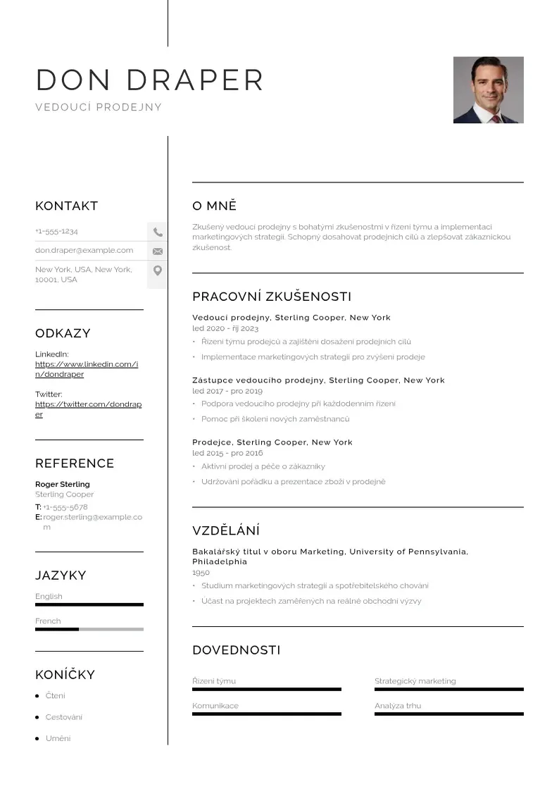 Vienkārša Zivotopis vedouciho prodejny CV piemērs