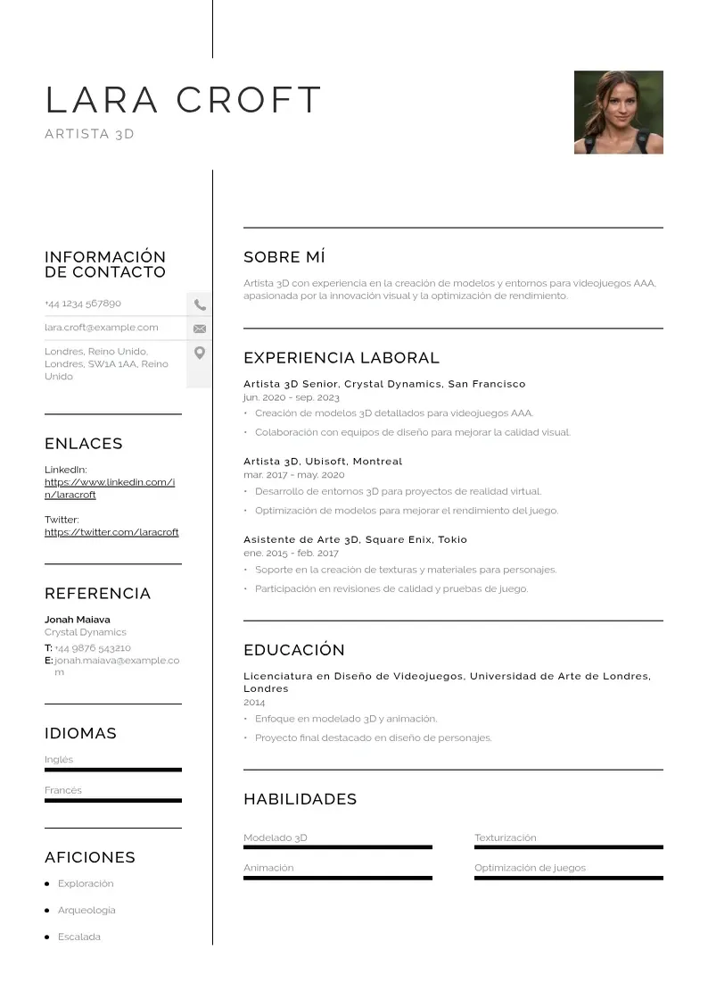 two column artista-3d resume example