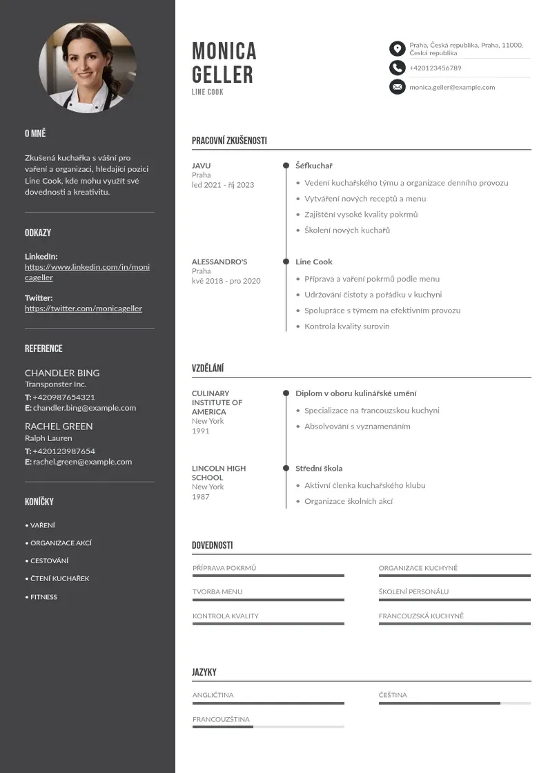 Divu kolonnu Line cook zivotopis CV piemērs