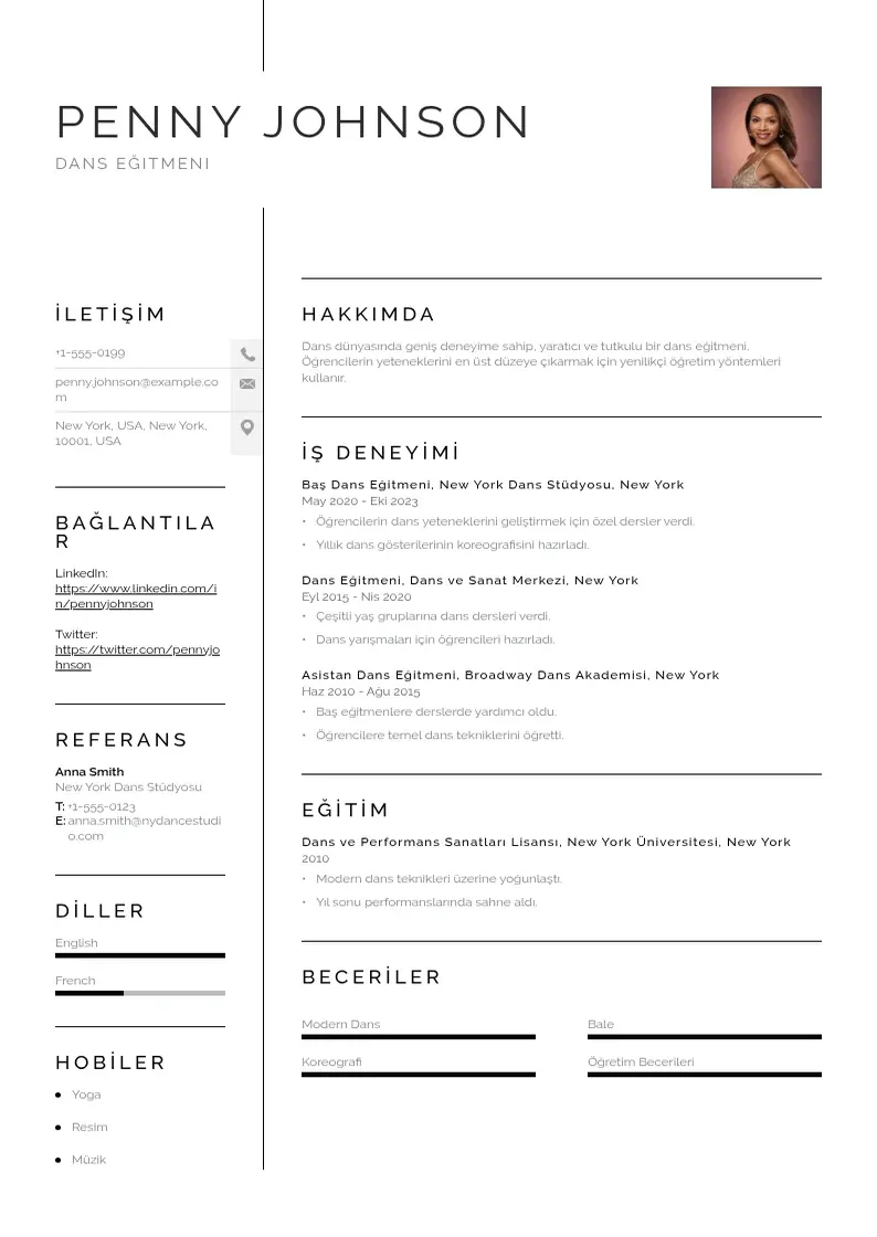 Vienkārša Dans eğitmeni  CV piemērs